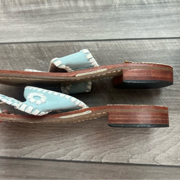 Jack Rogers Mint Blue Leather Thong Sandals with White Whipstitch - 7 - Picture 5 of 5